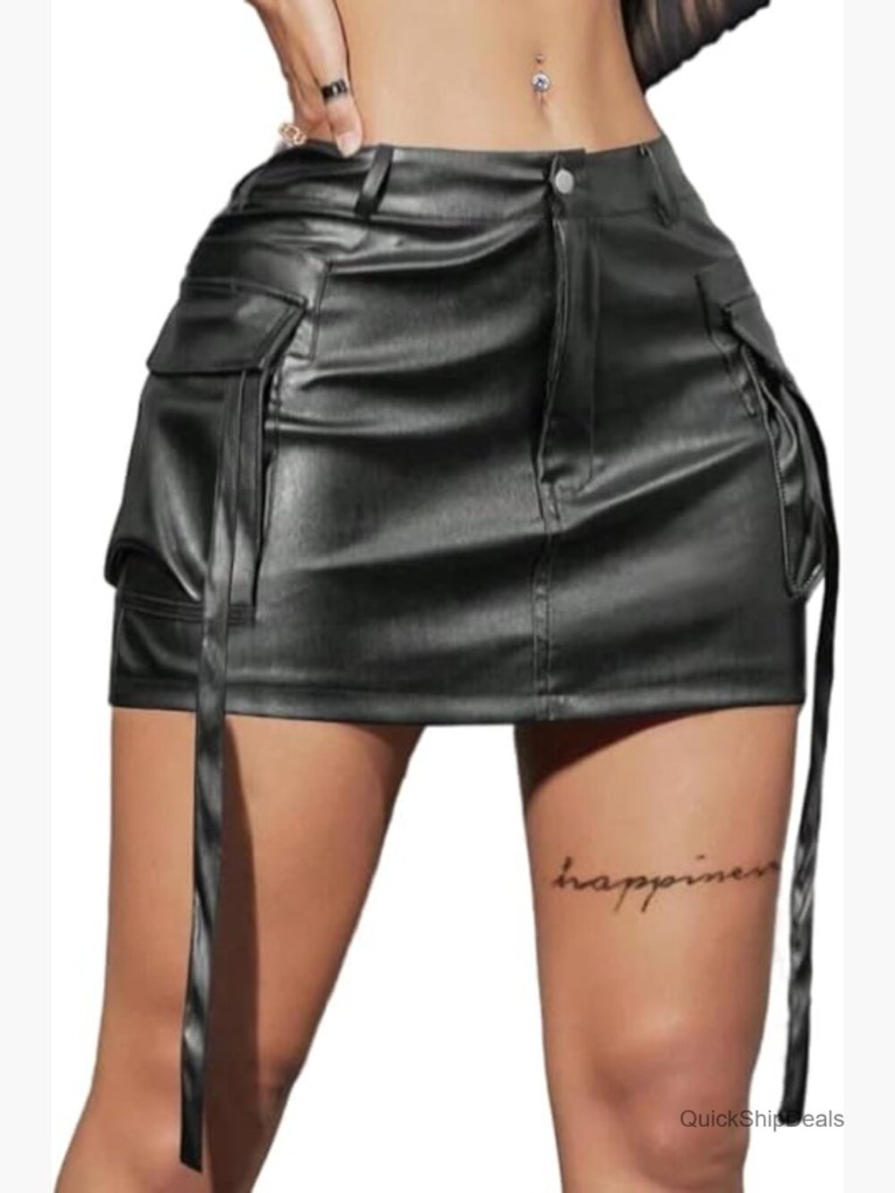 Faux Leather Slit Split Mini Skort High Rise Bodycon Short Skirt